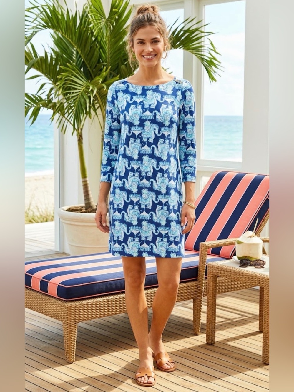 Lilly Pulitzer Blue Elephant-Print Shift Dress - Navy/Aqua